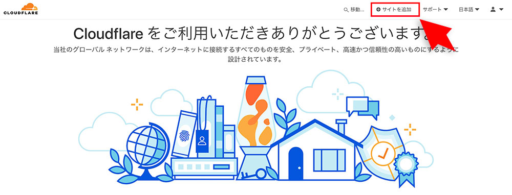 Cloudflareのサイト追加メニュー