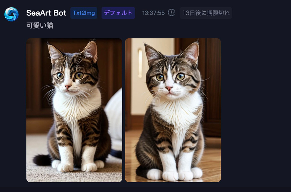 SeaArtで猫の画像を生成した例