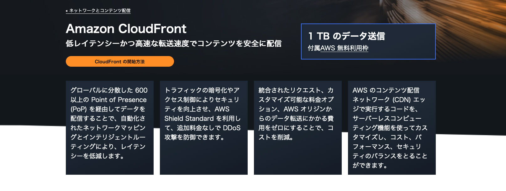 Amazon CloudFrontのファーストビューの画像